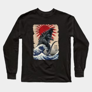 Godzilla and the Wave - Rough Long Sleeve T-Shirt